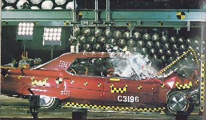 Early GM airbag system testing. 1974 Oldsmobile shown 